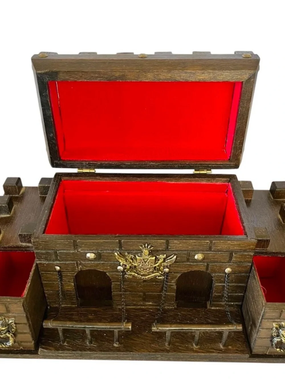 Vintage S. Sper Bijou Wooden Medieval Castle Barware Storage Chest Jewelry Box